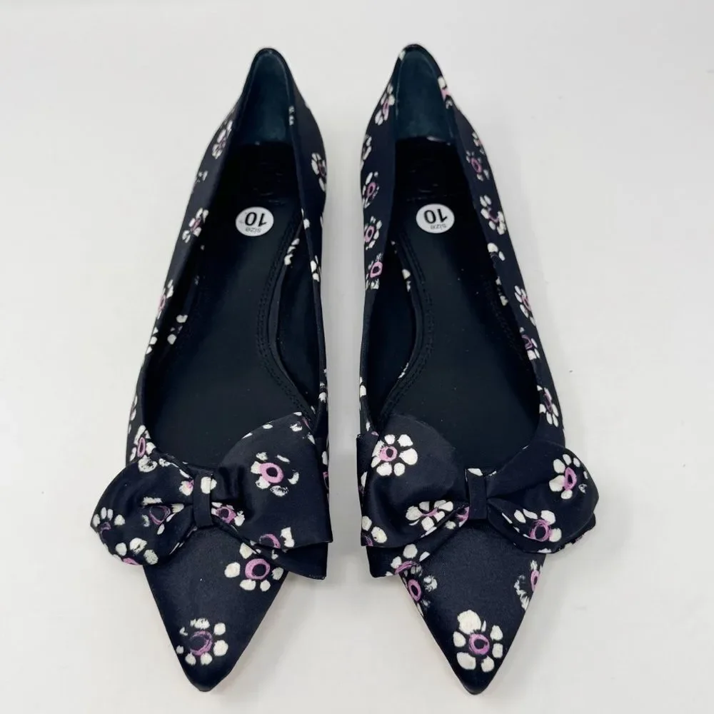 TORY BURCH | Rosalind Black Purple Floral Pointed Toe Flats Women’s Size 10.5